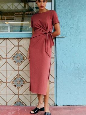 Sezane Rosewood Knot-Detail Midi Dress